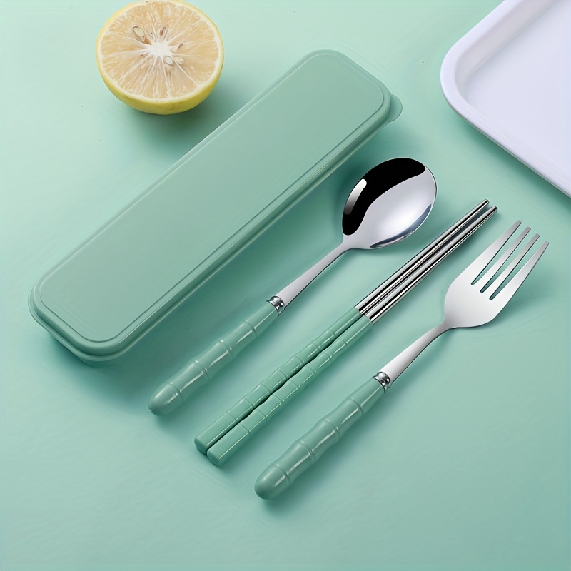 Portable Tableware Set With Box, Stainless Steel Reusable Utensils Suitable  For Lunch, Camping, School, Picnic, Workplace Travel, Lunch Box With Fork,  Spoon And Chopsticks - Temu