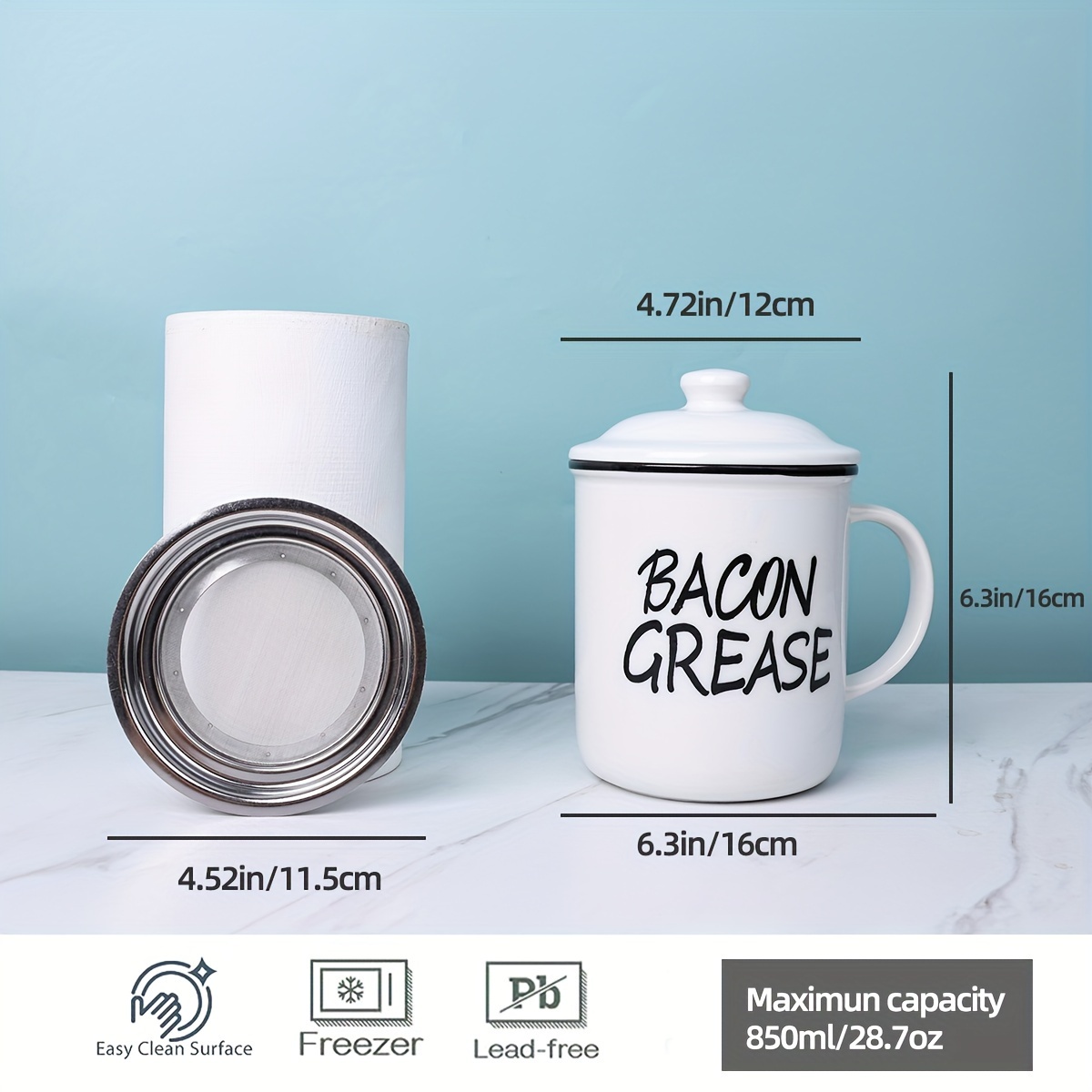 Ceramic Bacon Grease Container With Strainer Bacon Grease - Temu