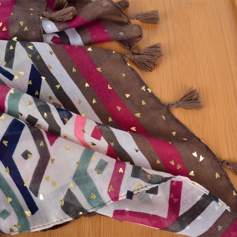 Boho Geometric Print Tassel Scarf - Vintage Style Shawl