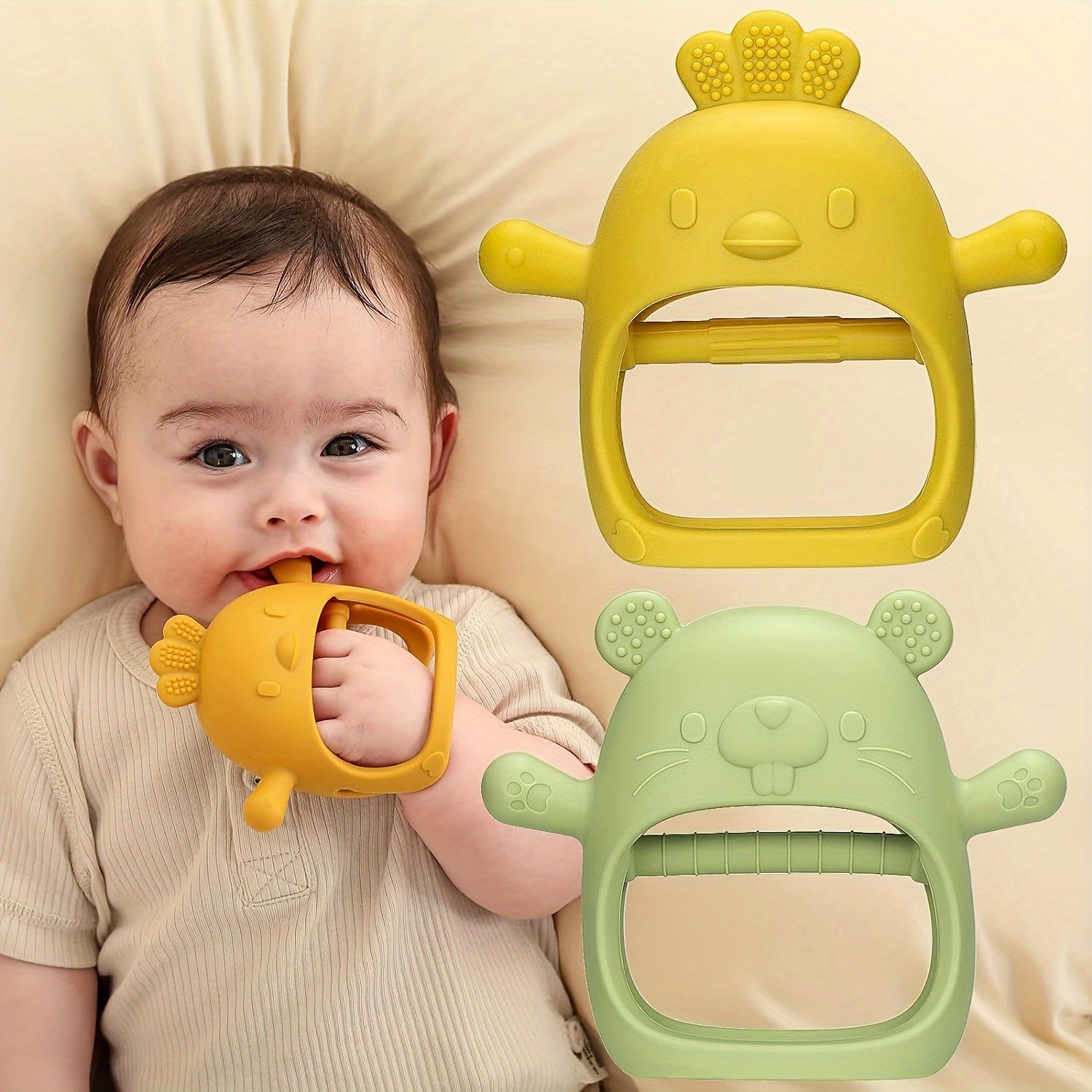 Silicone Baby Teether Rudder Shape Wooden Teether Ring Touch - Temu