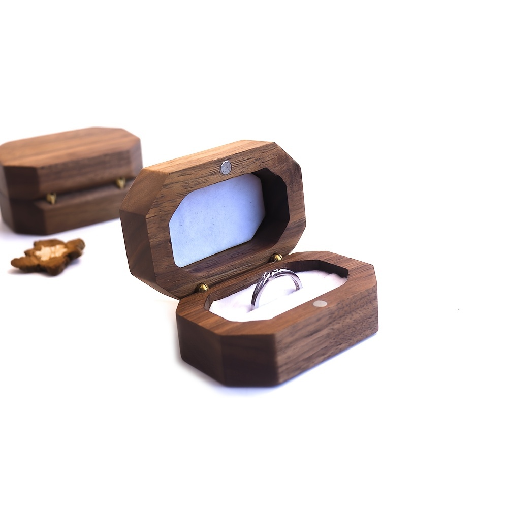 Small Rectangle Bevel Solid Wood Walnut Ring Box