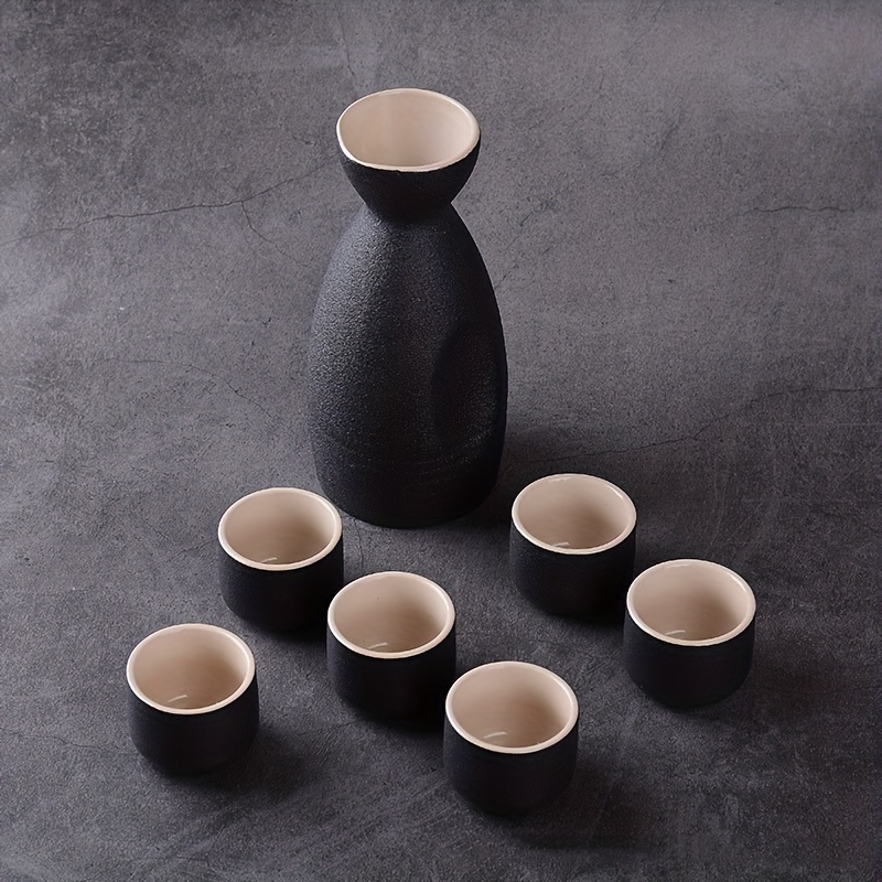 Set, Traditionelles Japanisches Sake-Set, 1 Stück Tokkuri-Flasche Und 6  Stück Ochoko-Becher, Massives Japanisches Weinset Aus Keramik, Trinkgeschirr