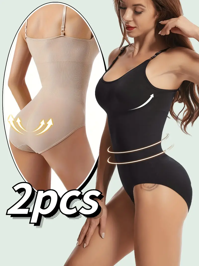 2pcs Seamless Solid Shaping Bodysuit, Tummy Control Butt Lifting Slip Body  Shaper, Women's Underwear & Shapewear