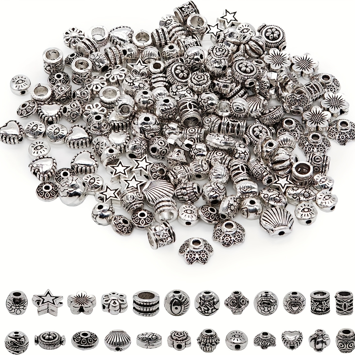 Silvery Flat Round Beads Carved Alloy Loose Spacer Beads For - Temu