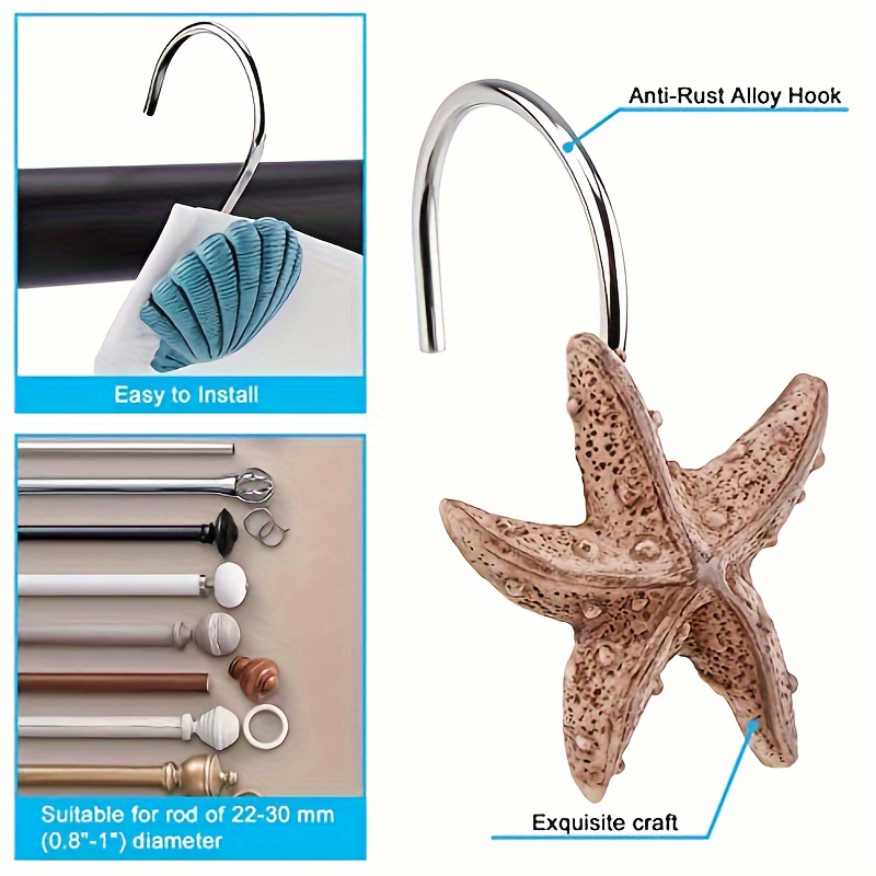 Shower Curtain Hooks Rust proof Seashell Starfish Conch - Temu Canada