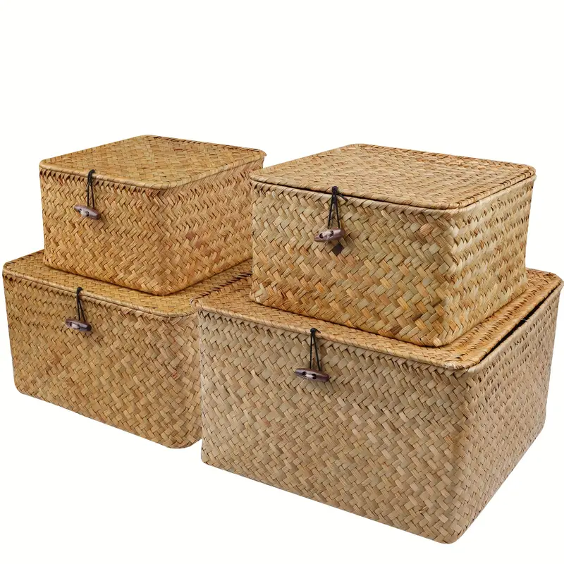  Kishome Rattan Storage Baskets for Shelves, Rectangle