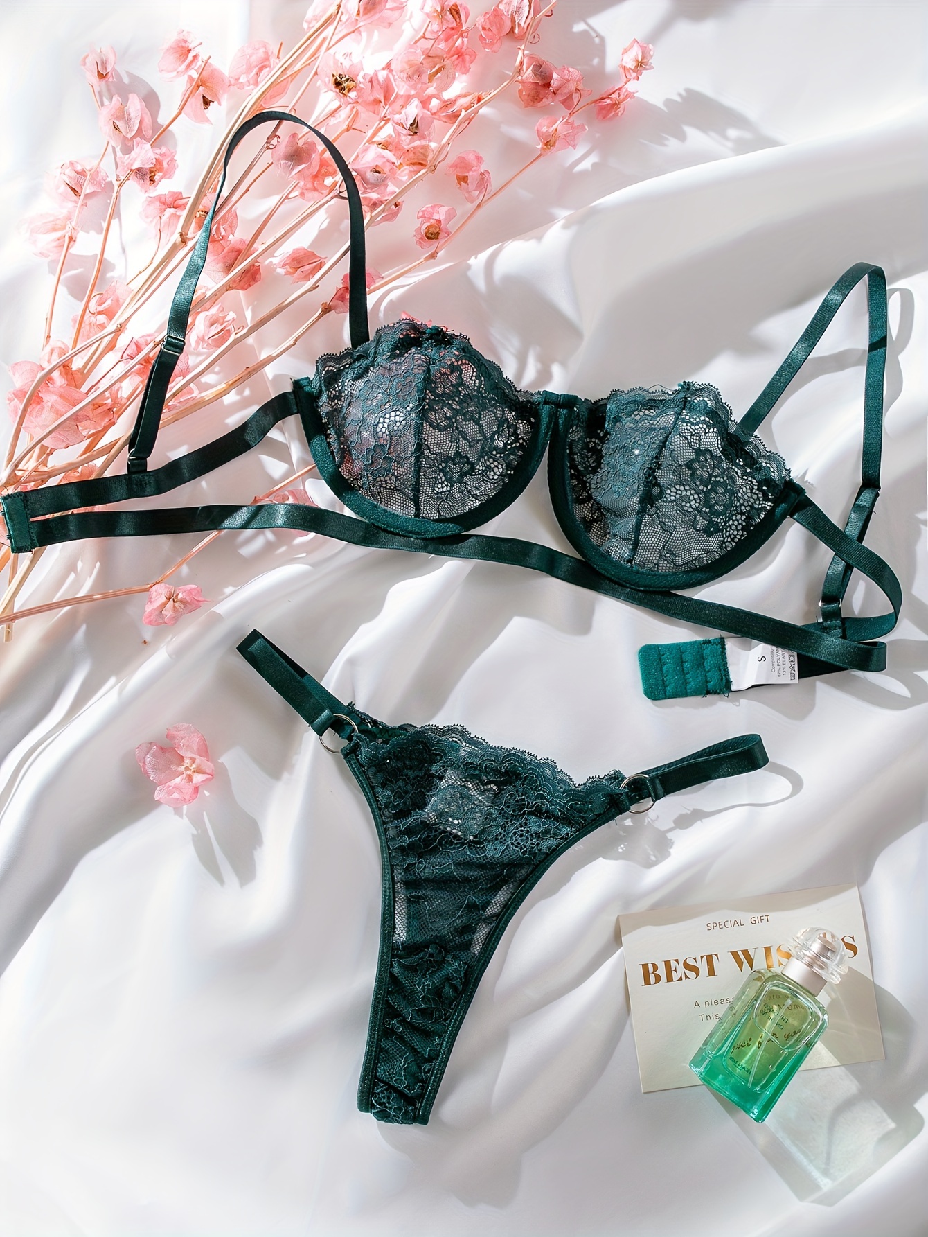 floral lace semi sheer lingerie set intimates bra Temu