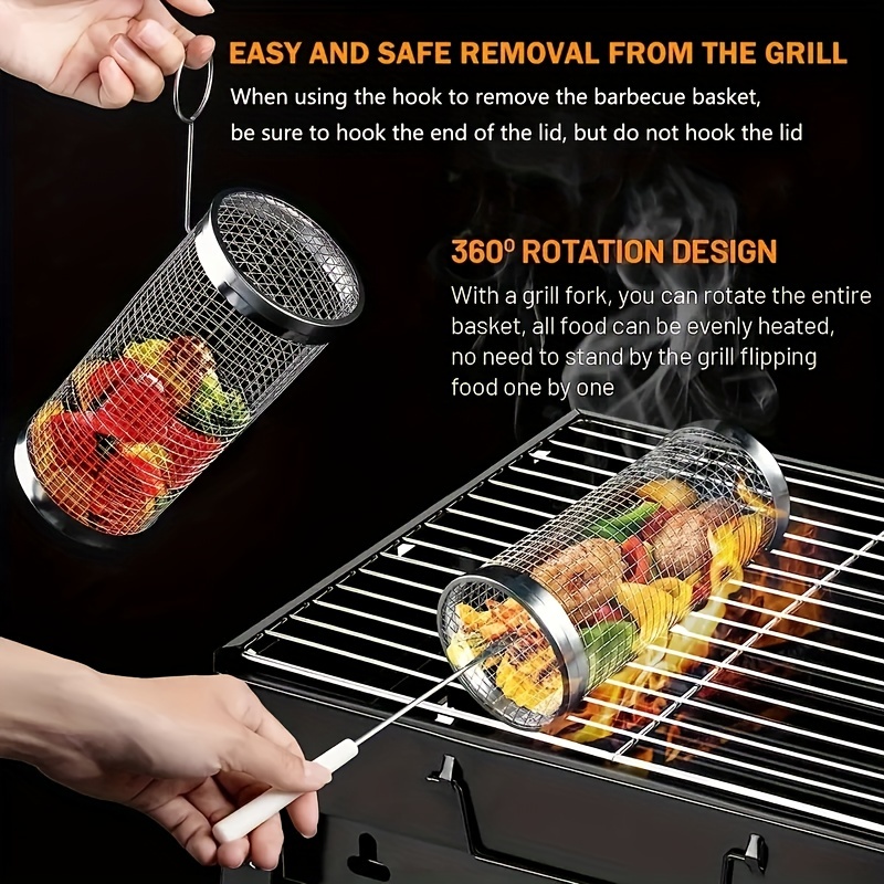 Portable Bbq Grill Cage Stainless Steel Round Rolling Grill Grill