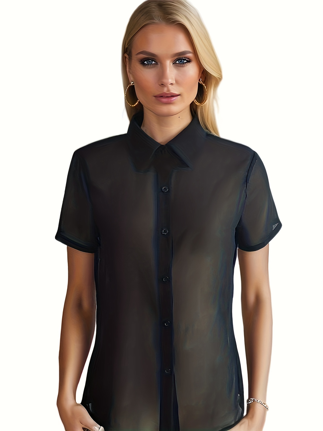  Sexy Tops for Women Dressy Lace Semi Sheer Blouse Scallop V  Neck Slim Fit Shirt Short Sleeve Plus Size Summer Tops Black : Sports &  Outdoors