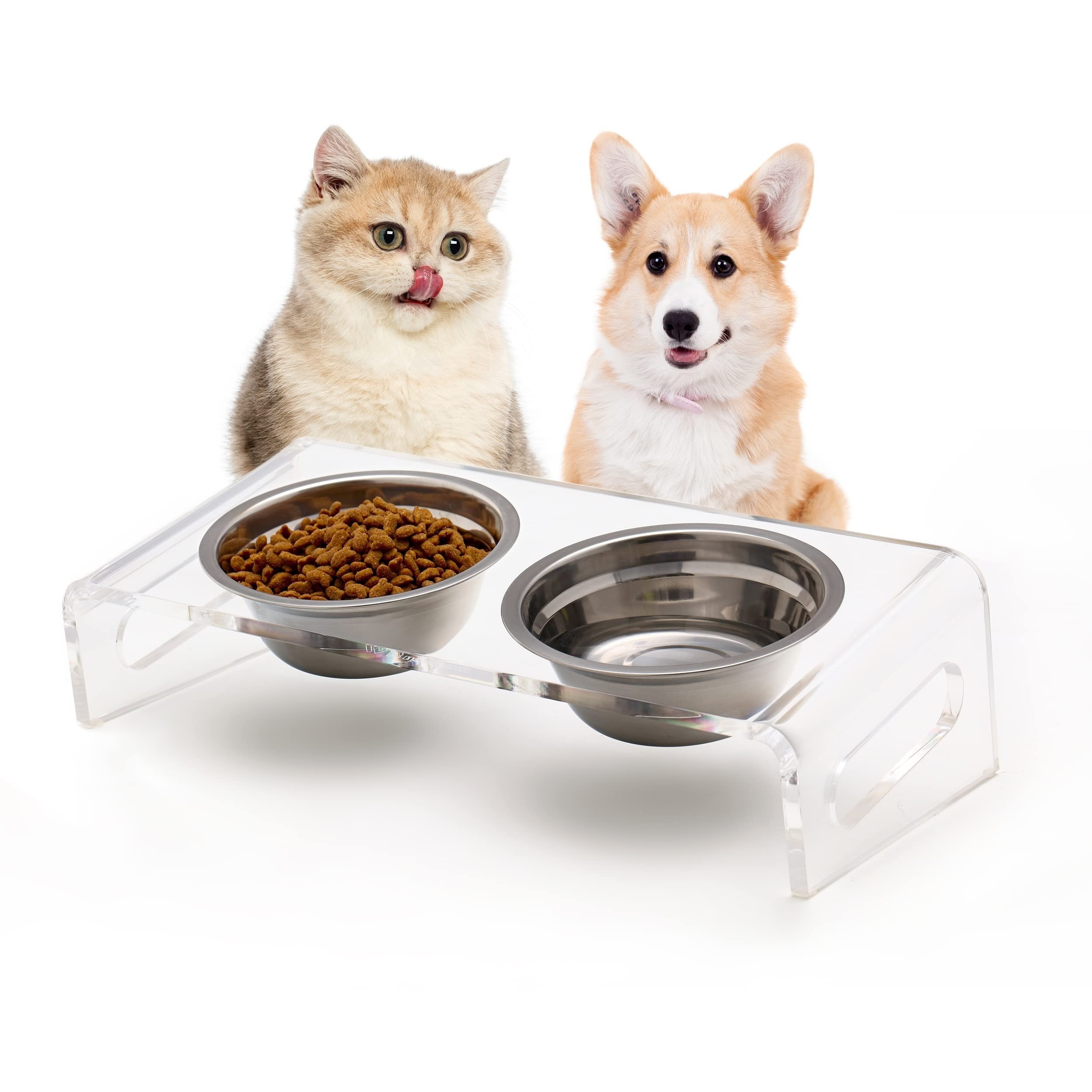 Acrylic Elevated Pet Feeder, Double Bowl, Raised Stand Comes, Dog