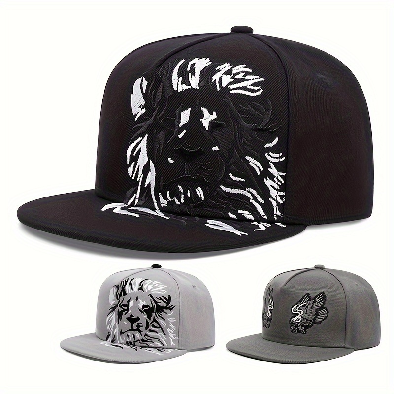 

Trendy Lion Embroidery Snapback Hat Solid Color Hip Hop Baseball Cap Lightweight Sun Hats For Women Men