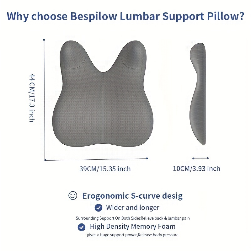 Memory Foam Lumbar Support Back Cushion Pillow Balanced Firmness for Lower Back  Pain Relief - Ideal Back Pillow for Office Chair,Car Seat, Recliner, Bed 