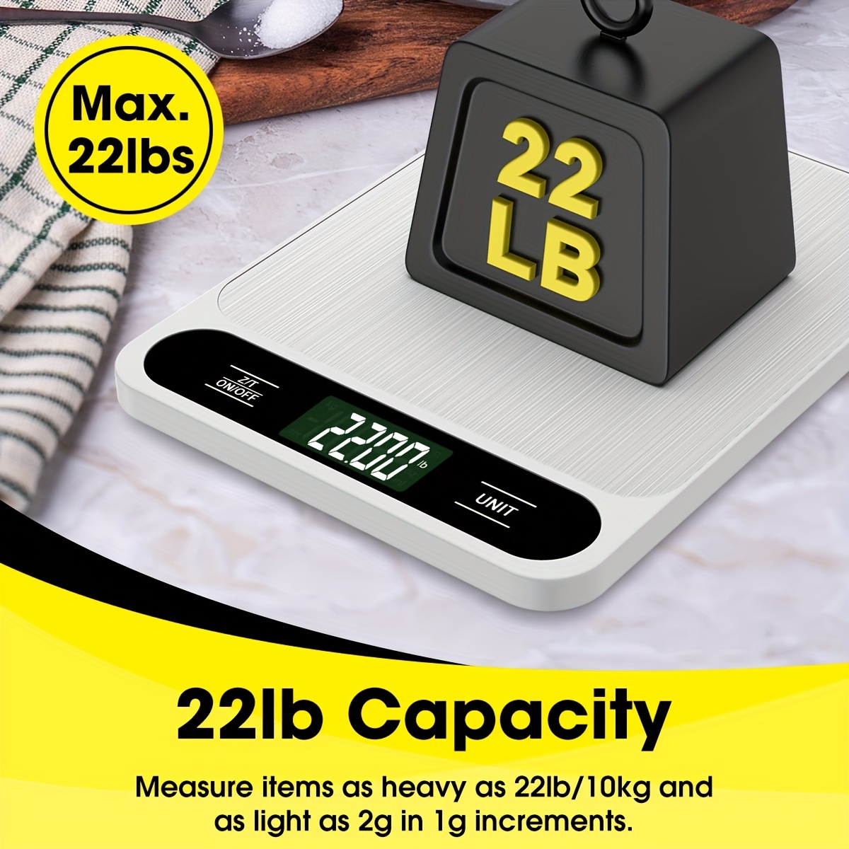 Food Scale 22lb/10kg, Kitchen Digital Scale USB Rechargeable with