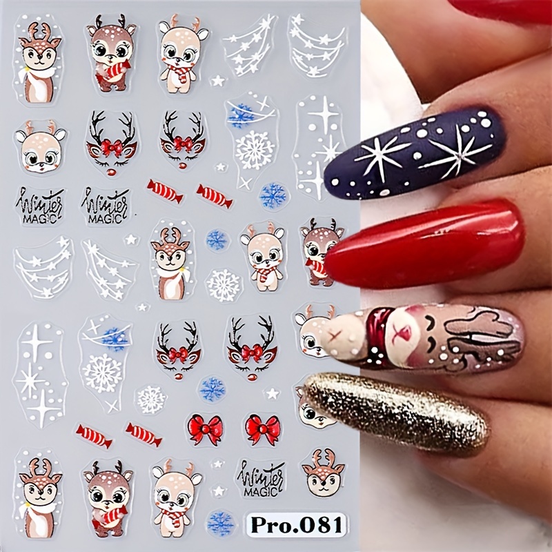 5d Embossed Glitter Christmas Nail Art Stickers,santa Claus Snowflake Elk  Christmas Tree Design Nail Art Decals Diy Nail Salons,self Adhesive Cartoon  Nail Art Supplies Women And Girls - Temu