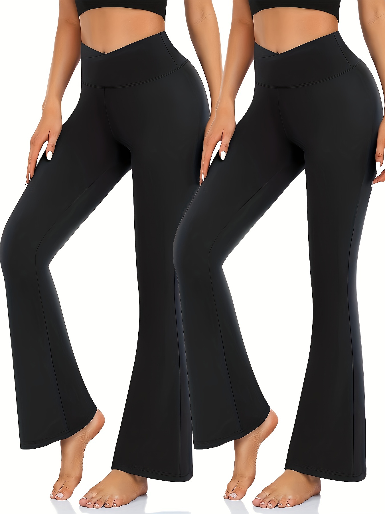 Crossover Flare Leggings High Waisted Casual Stretchy - Temu Canada