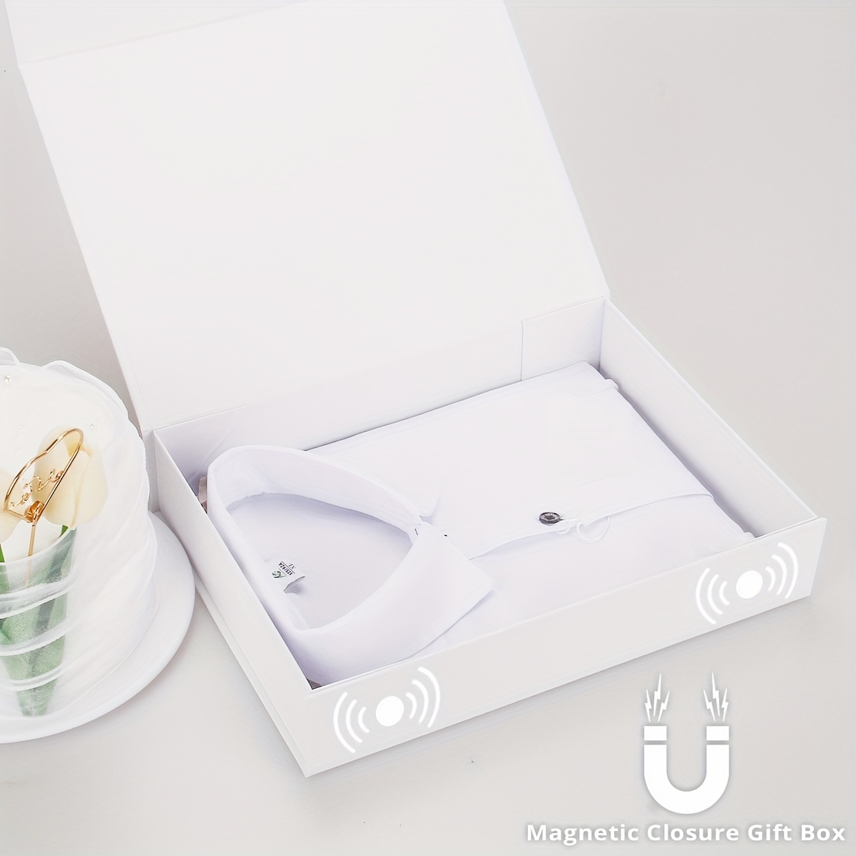 Caja de regalo, color blanco, de 11 x 7.8 x 3.5 pulgadas; caja de regalo  con tapa para padrino de boda; caja de almacenamiento duradera con imán  para