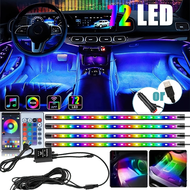  Luces LED de interior de carro, 4 tiras de 36 LED 12 V