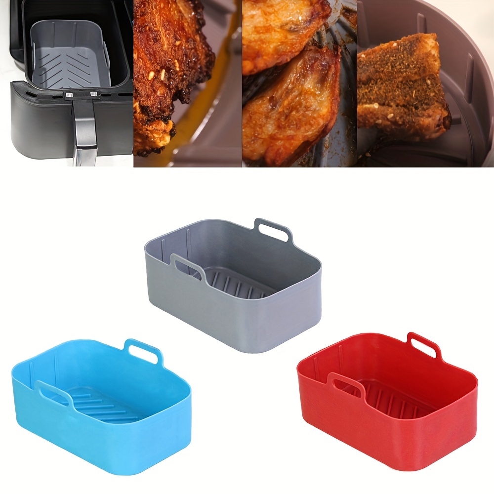 10QT Air Fryer Silicone Liners, MMH 2Pcs Rectangular Airfryer Silicone Pot  Baking Tray Reusable Replacement Basket Insert for Ninja DZ401, DZ550