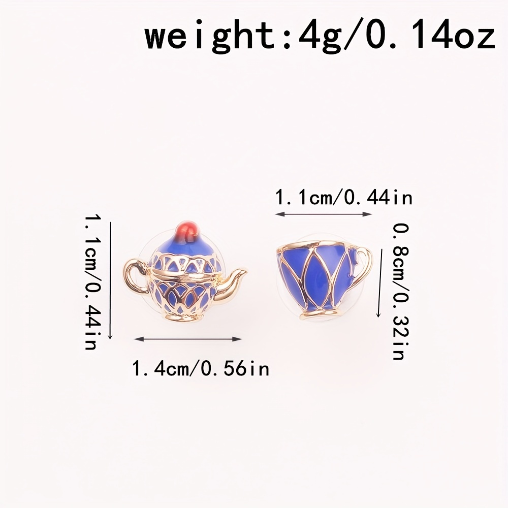 Enamel Multicolor Drop Glaze Teapot Tea Cup Ear Stud Earrings