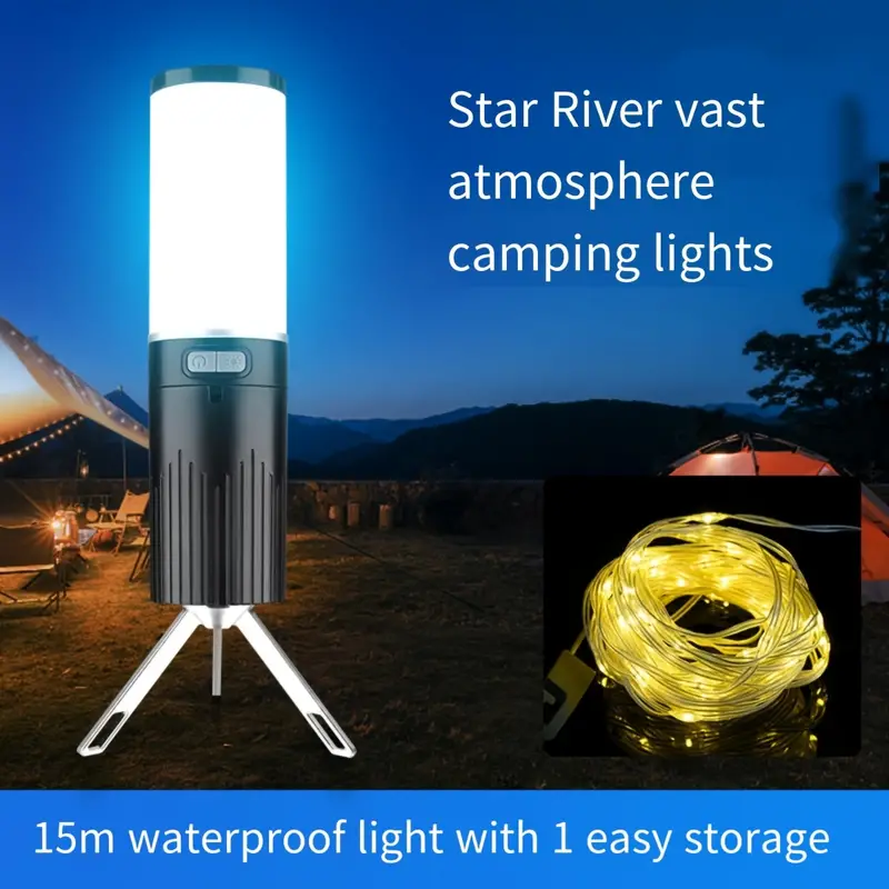 1pc Portable Multifunctional Camping Light, 9-mode Fairy Light String, Multi Light Source USB Rechargeable Outdoor Flashlight, Night Light, For Emergency, Camping, Hiking details 0