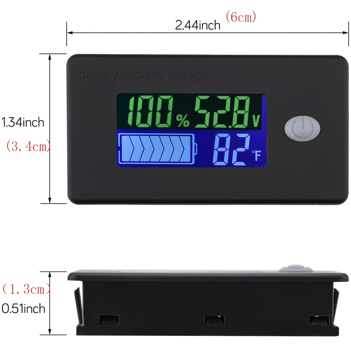 Monitor Your Marine RV Battery Capacity with this 10-100V Volt Monitor -  12V, 24V, 48V, 60V, 72V, Lithium Battery Voltage & Fahrenheit Temperature  Ind