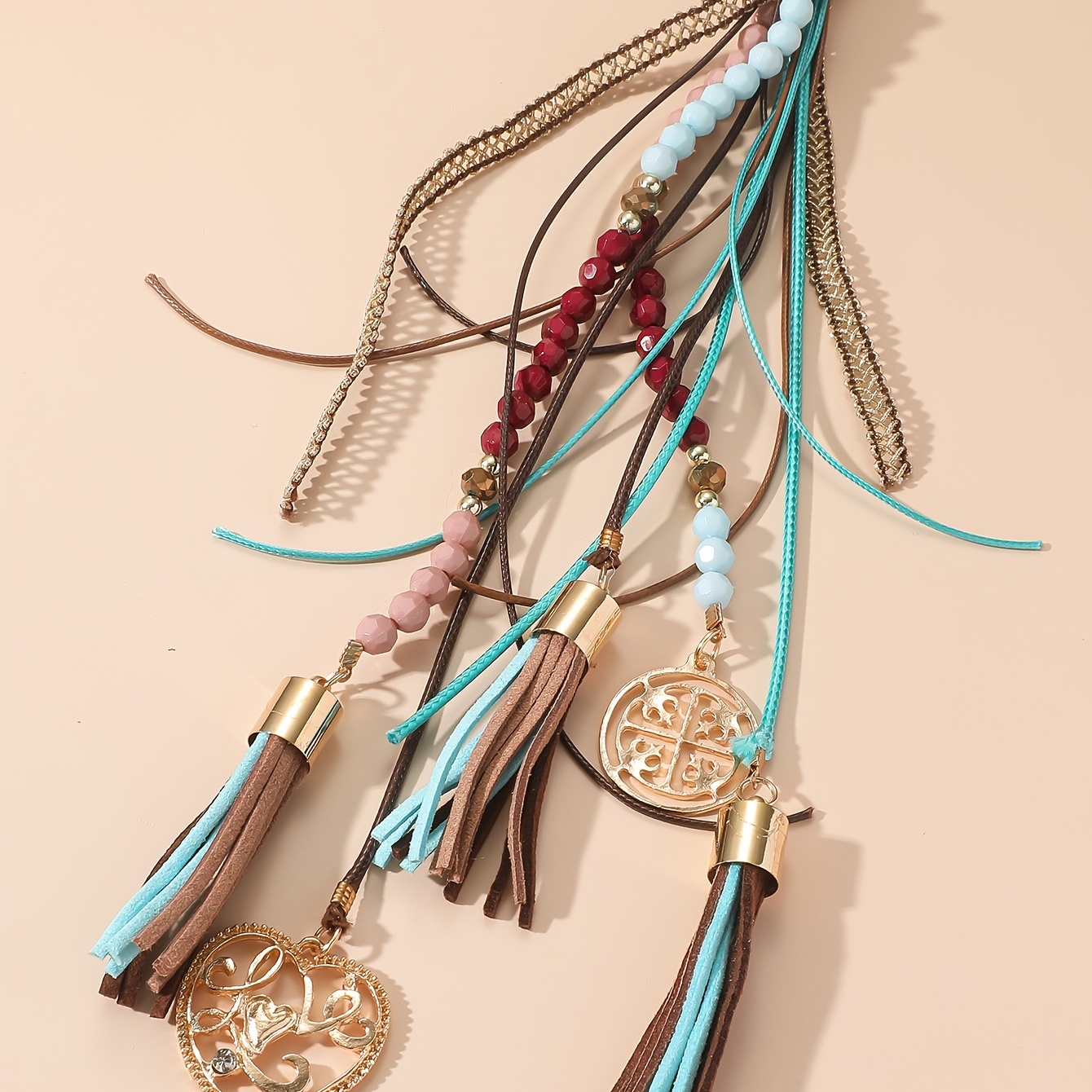 Boho Beaded Leather Tassel Long Necklace, Unique Style