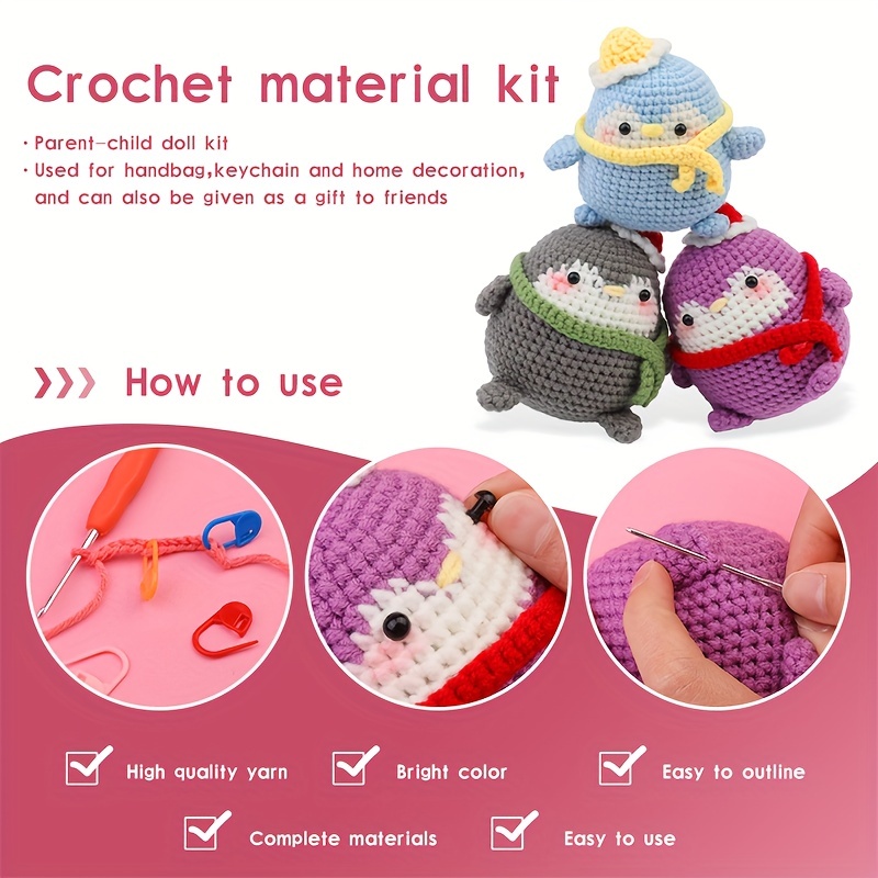 Beginner Crochet Kit, Crochet Kits for Kids and Adults, 3PCS Crochet Animal