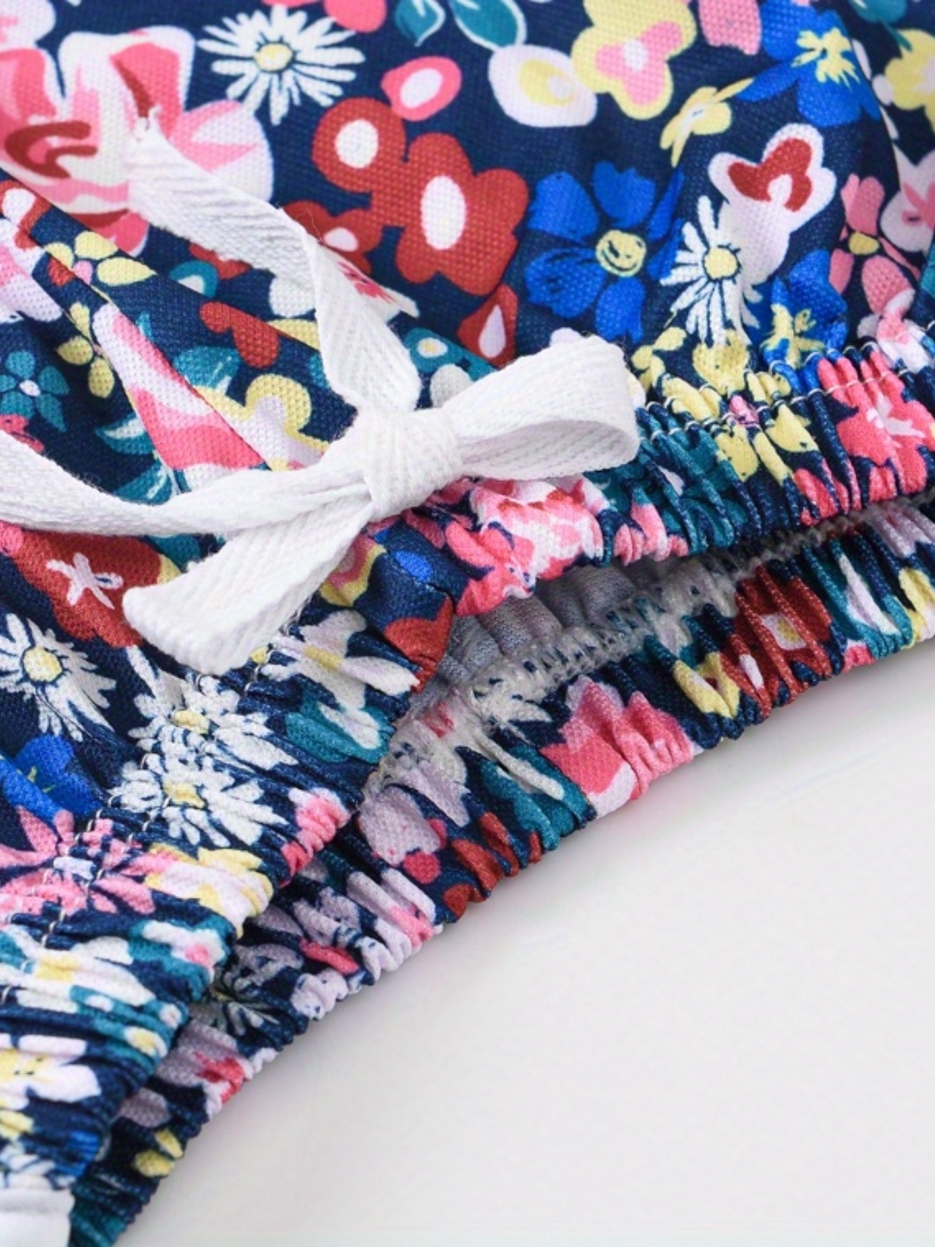 Girls Floral Print Drawstring Pants Summer Sport Shorts