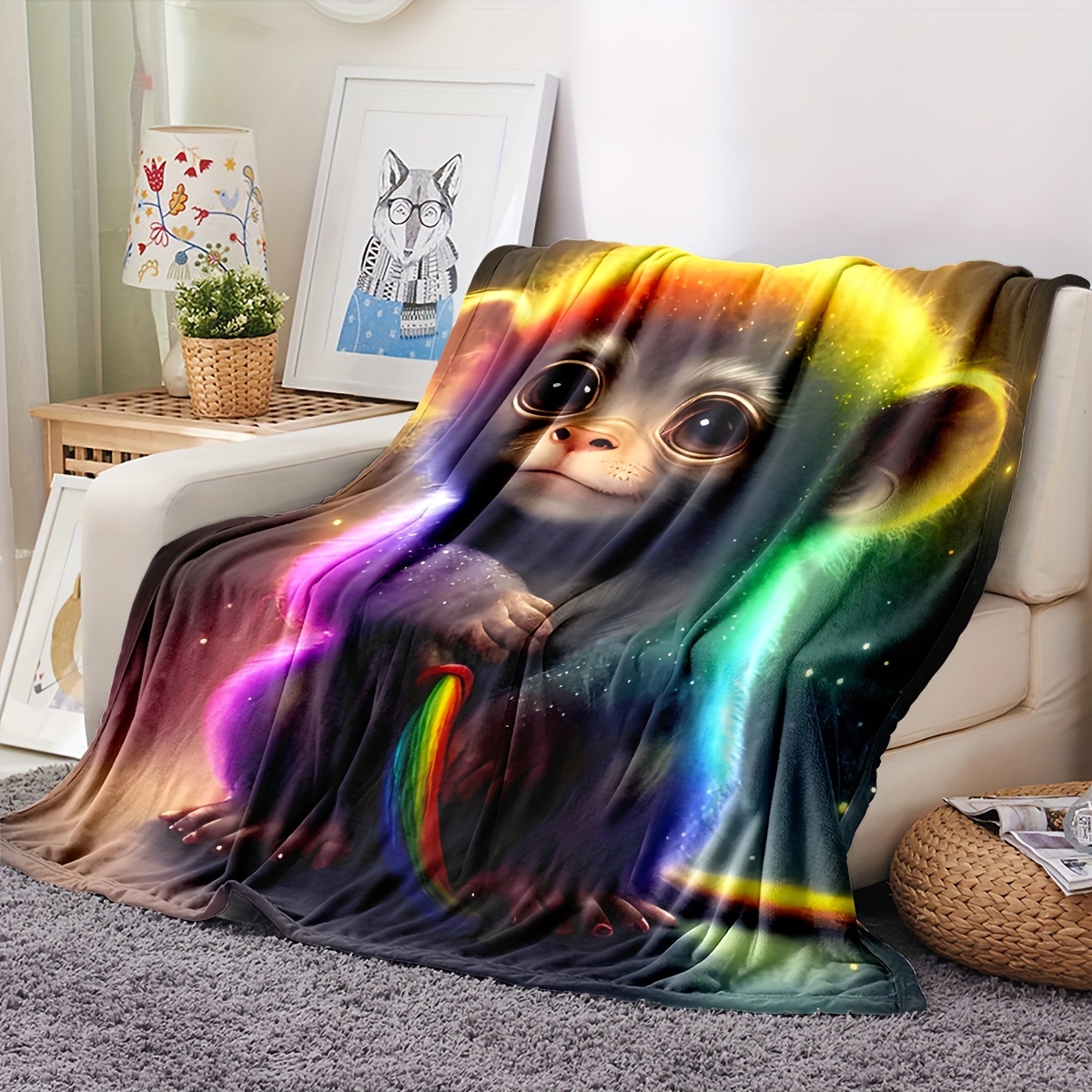 1pc Printed Throw Blanket, Soft Blanket For Sofa Couch Office Bed Camping  Travelling, Multi-purpose Gift Blanket For All Season