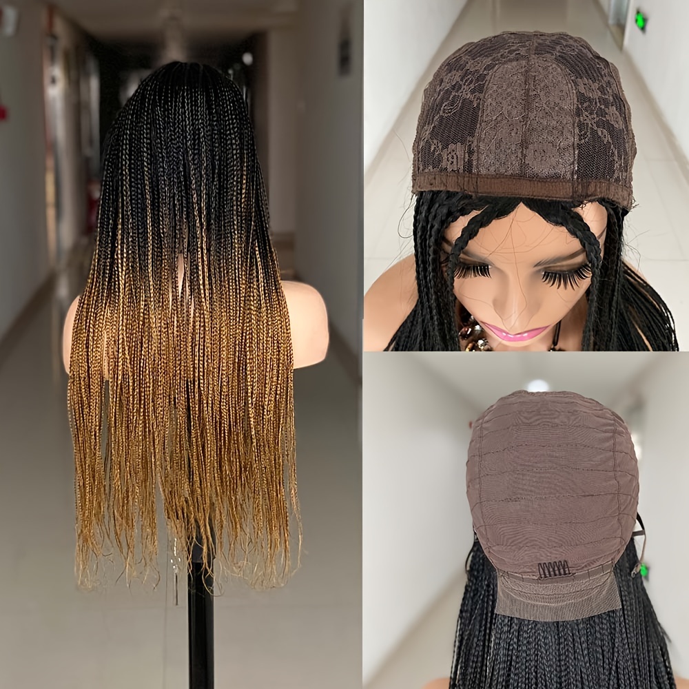 Handgeflochtene Perücke Mit Lace Front – Synthetische Zopfperücke Mit Babyhaar In Burgunder