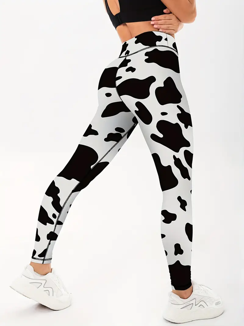 Fashion Cow Print High Waist Yoga Leggings Slim Fit Workout - Temu Canada