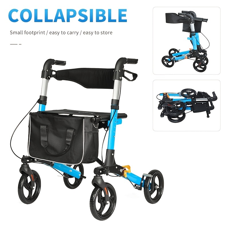 Four-Wheel Aluminum Alloy Mobility Walker, Portable Folding Hand Truck for the Elderly and Disabled, with Seating Option