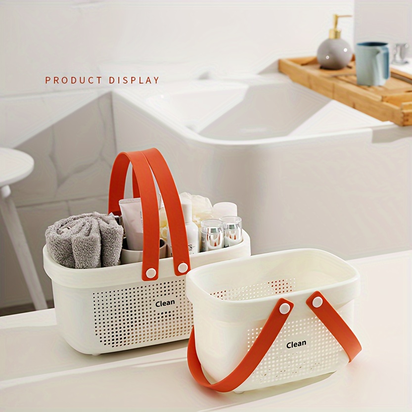 1pc Portable Bathroom Shower Basket For Home, Plastic Bath Tub For