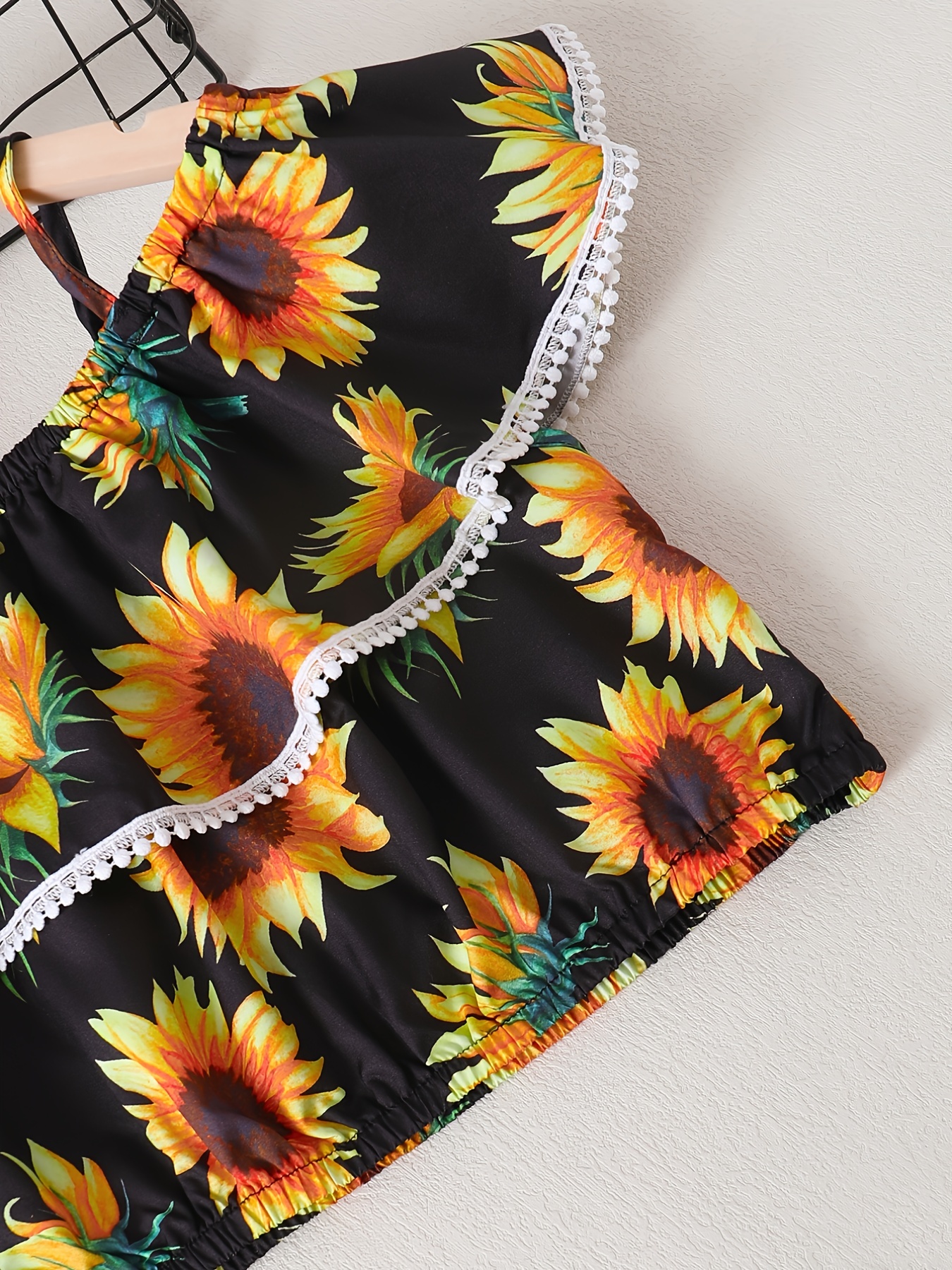 Girls Sunflower Print Shounlder Top Shorts Belt Set Clothes - Temu