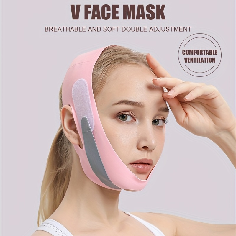 

V-line Lifting Face Mask, Double Chin Reducer Strap, Facial Slimming Bandage, Adjustable Head Size Chin Care For Women, Unscented - Breathable With Double Support Reinforcing Belt