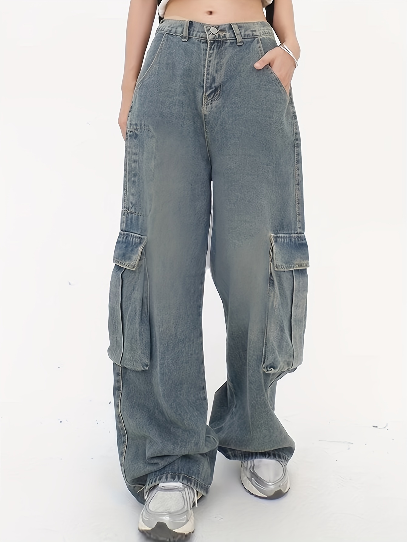 Y2k Streetwear Cargo Jeans, Multi-pocket Loose Vintage Wide Leg Jeans,  Women's Denim Jeans & Clothing