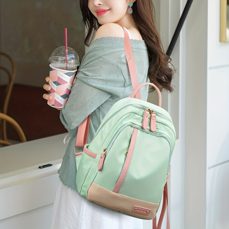 Colorblock Zipper Backpack School Bag Lightweight Travel Daypack
