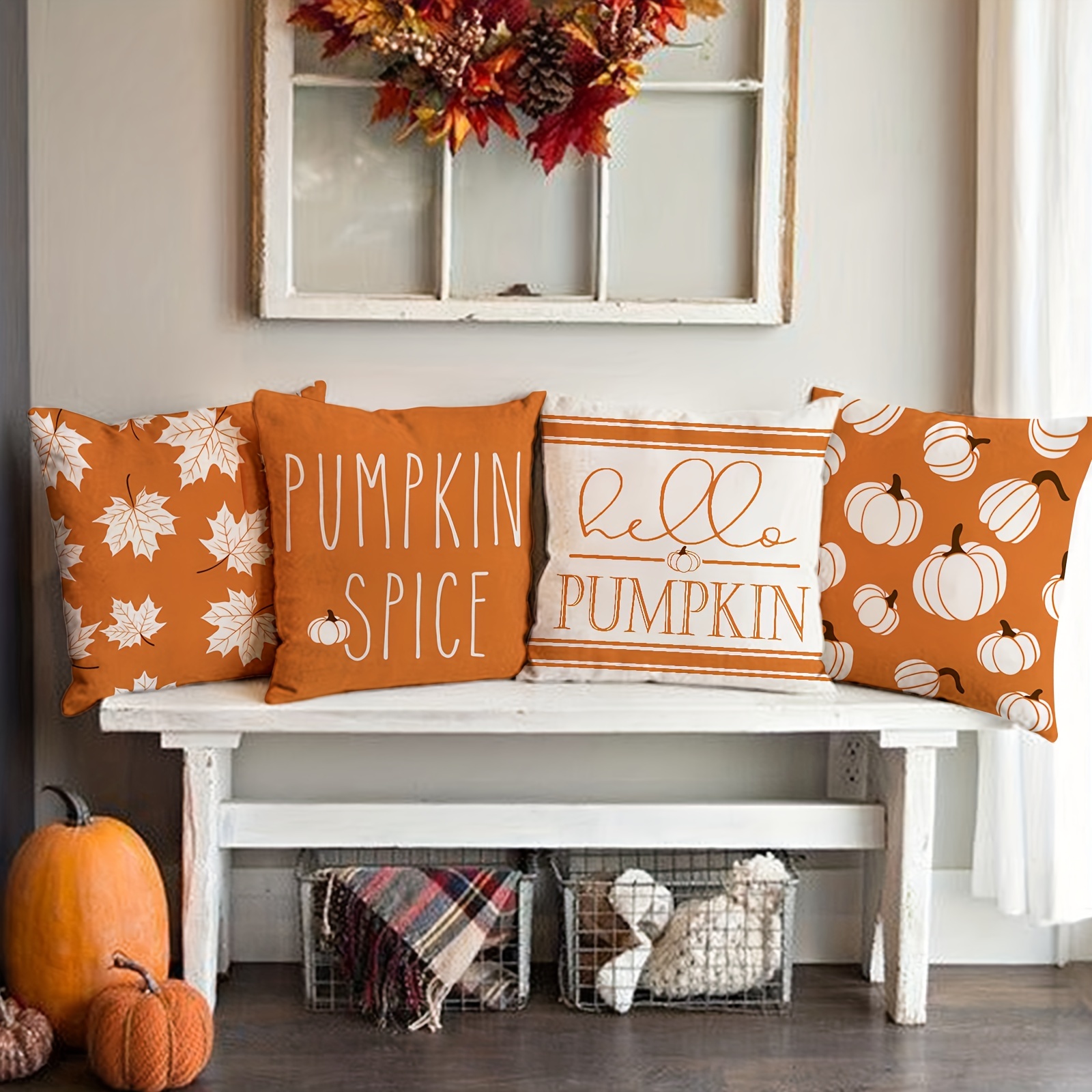 Fall Pillow Covers Pumpkin Maple Leaves Cushion Case Pumpkin Spice Hello  Pumpkin Throw Pillow Case Farmhouse Decorative Cushion Cover For Harvest  Thanksgiving, - Temu