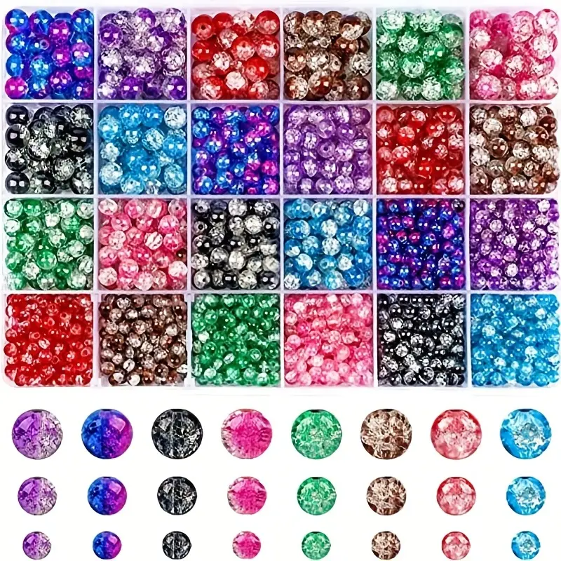 24-grid Glass Inner Brake Bead Set Box, 8-color Beaded Loose Beads, DIT  Bracelet Necklace Jewelry Accessories , Ideal choice for Gifts