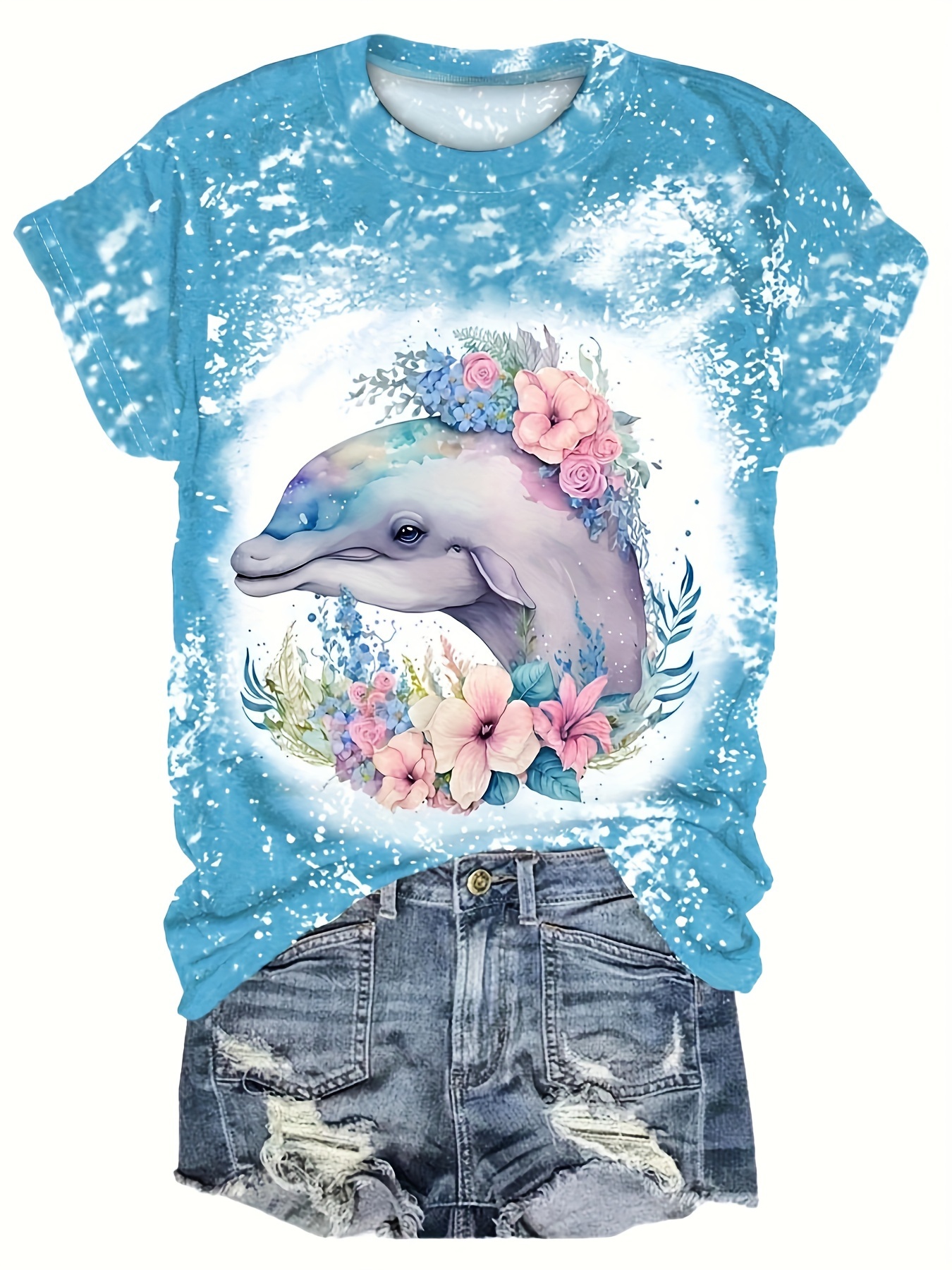 Fish Print T shirt Casual Short Sleeve Crew Neck Top Spring - Temu