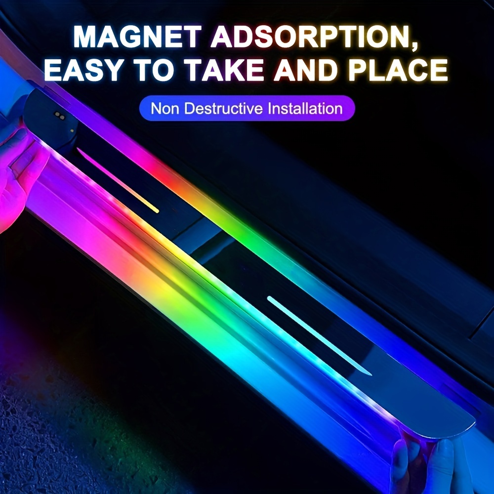 4pcs/set Wiring Free LED Car Door Sill Lights RGB Car Pedal Pathway Light  USB Wireless Neon Car Door Welcome Courtesy Decorative Lights