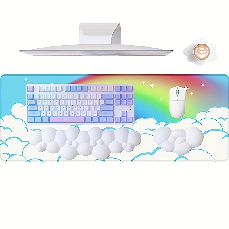 Tapis de souris en forme de nuage arc-en-ciel avec repose-poignet