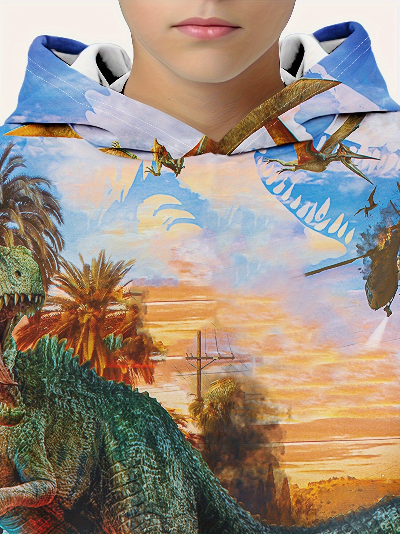 Zip Colorful 3d - Graphic Temu World Up Hoodie Boys Print Dinosaur
