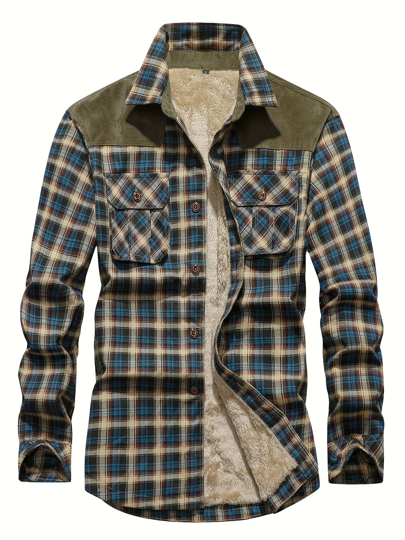 Men's Casual Fleece Lined Retro Plaid Shirt Coat - Temu