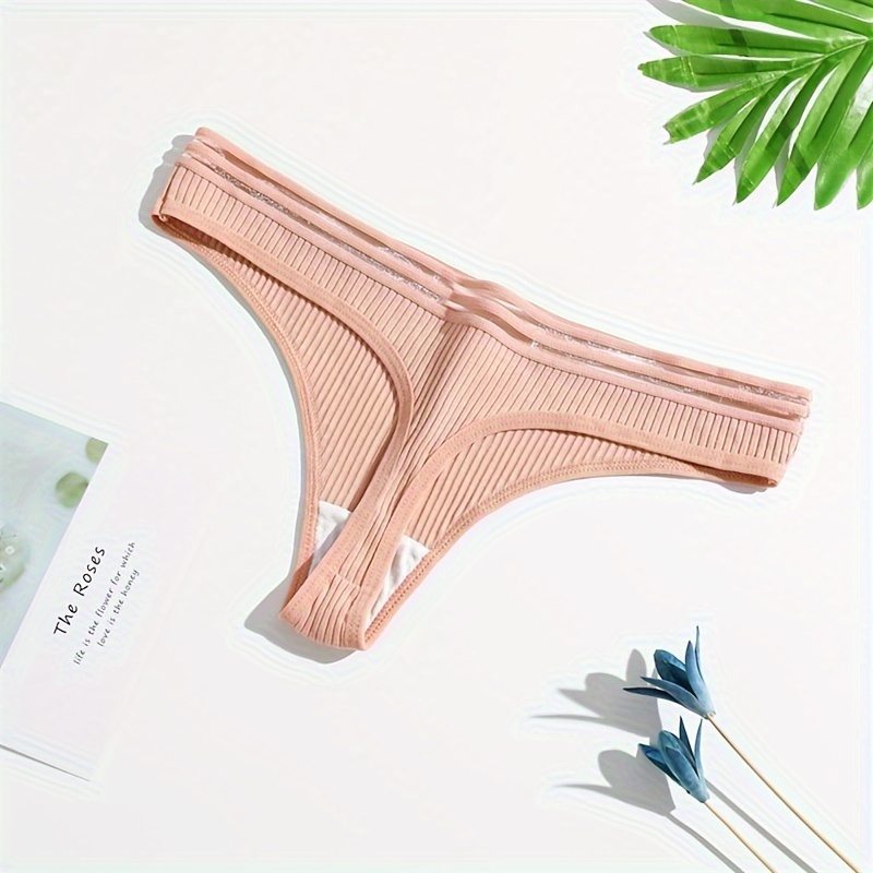 7pcs Solid Ribbed Thongs, Soft & Comfy Stretchy Intimates Panties, Women's  Lingerie & Underwear