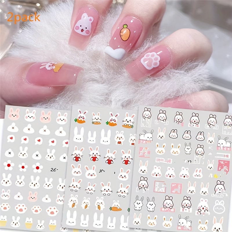 Cartoon Strawberry Rabbit Nail Art Stickers Cute Bunny - Temu