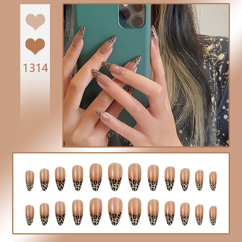 Brown Nude Leopard Print Press on Nails, Stick on Nails in Cheetah