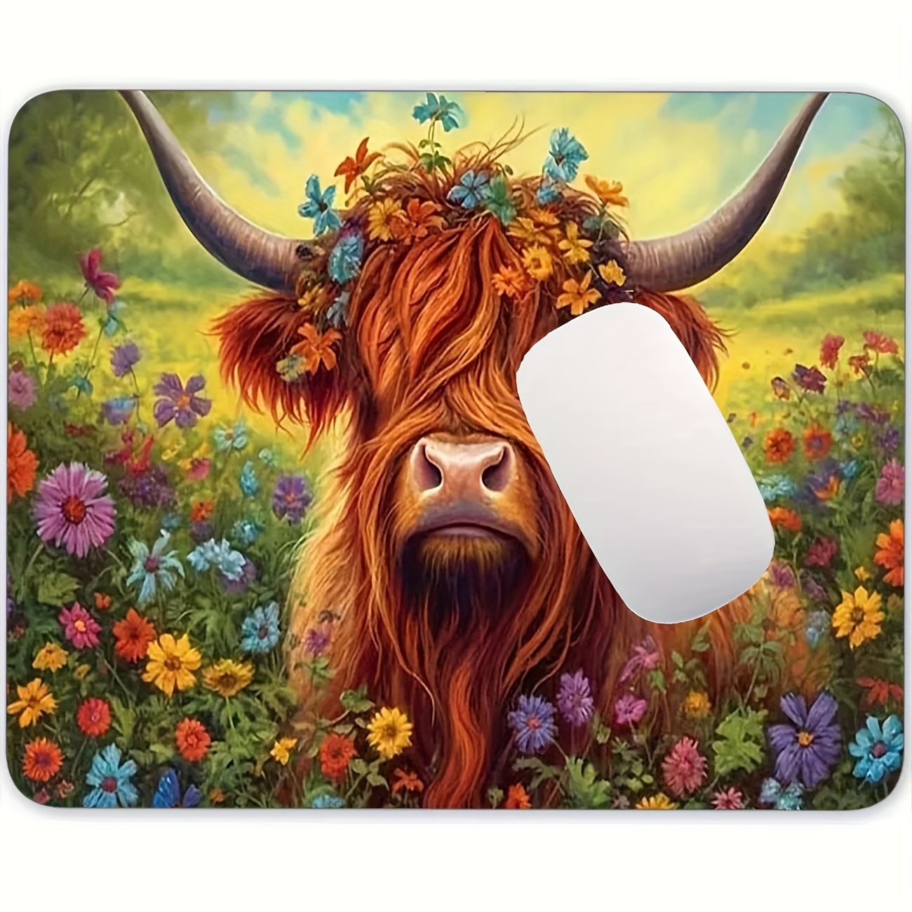 Highland Cow Bouquet Square Mousepad