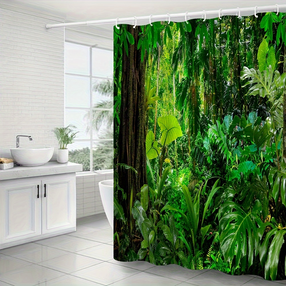 Tropical Rainforest Shower Curtain Green Leaves Plants Trees - Temu