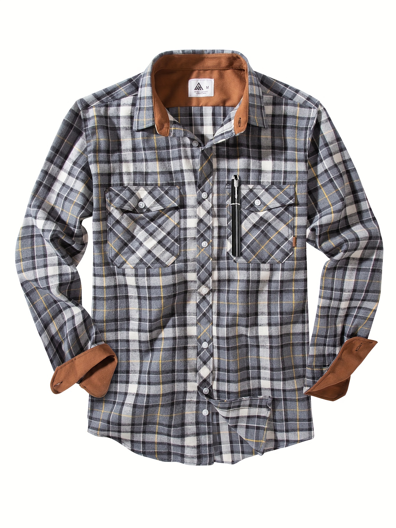 flannel plaid pattern mens retro thick long sleeve button up shirt with picket design fall winter